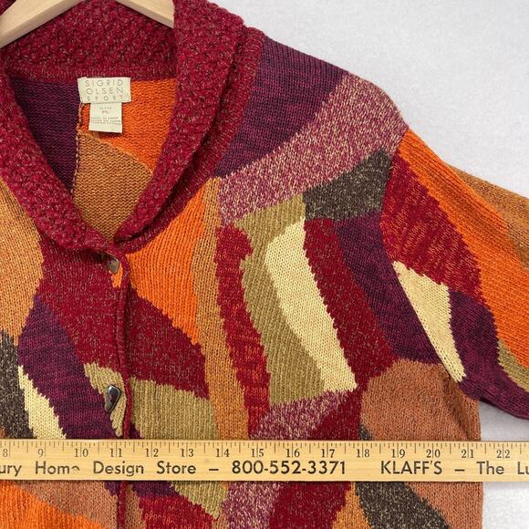 SIGRID OLSEN Sweater Womens PL Petite Colorblock Shawl Wool Blend Cardigan Red - Picture 12 of 14